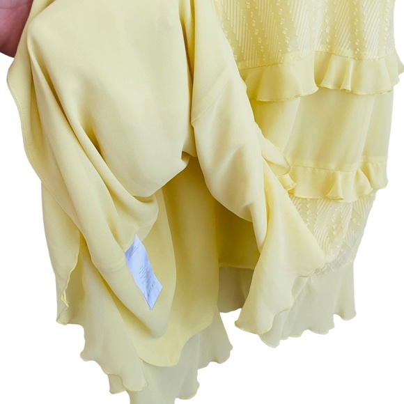 Three Floor Lemon Yellow Ruffle Chiffon Asymmetrical Flowy Sleeveless Dress Sz 2 - Picture 10 of 12